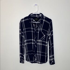 Navy and White Plaid Women's Top